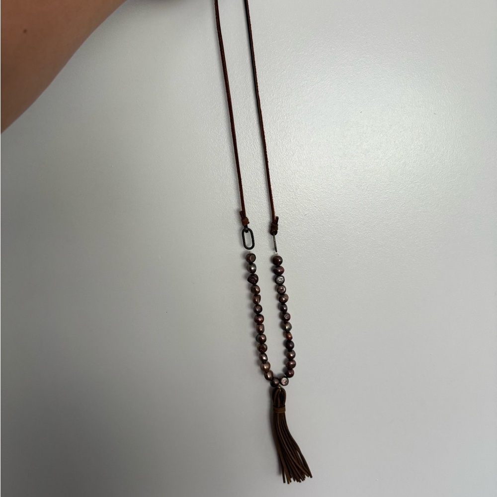 Chic Brown Beaded Necklace with Tassel